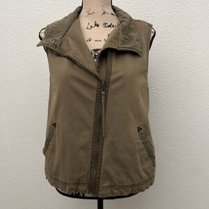 Marrakech Anthropologie Army Green Fleece Lined Utility Moto Vest Size Small